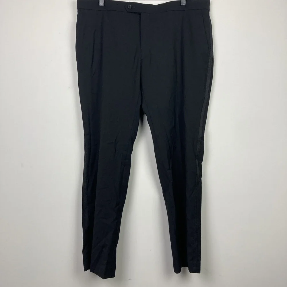 Tommy Hilfiger Mens Modern fit Tuxedo Pants 38W 29L Black Solid Stretch‎